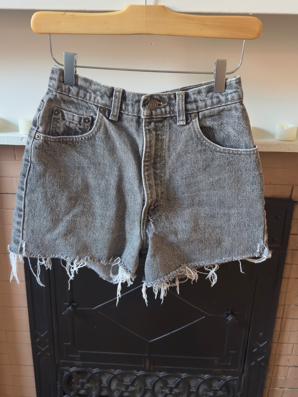 Levi’s Vintage High-Rise Charcoal Denim Cutoff Shorts